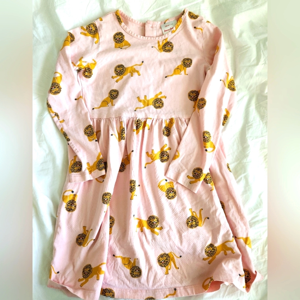 Hannah Andersson girls cotton dress, size 8, pink with lions